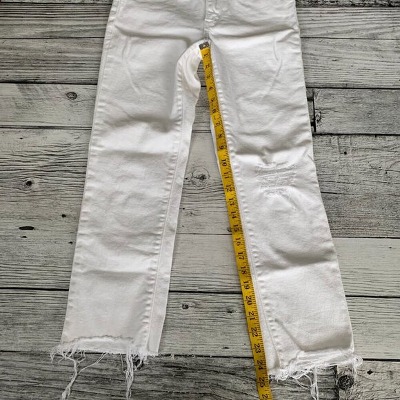 Levi’s 724 High Rise Straight Crop Distressed White Denim Raw Hem Jeans - Picture 16 of 16